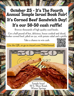 Temple Israel's 4th Annual Book Fair, Corned Beef Sandwich Day and 50-50 Cash Raffle
