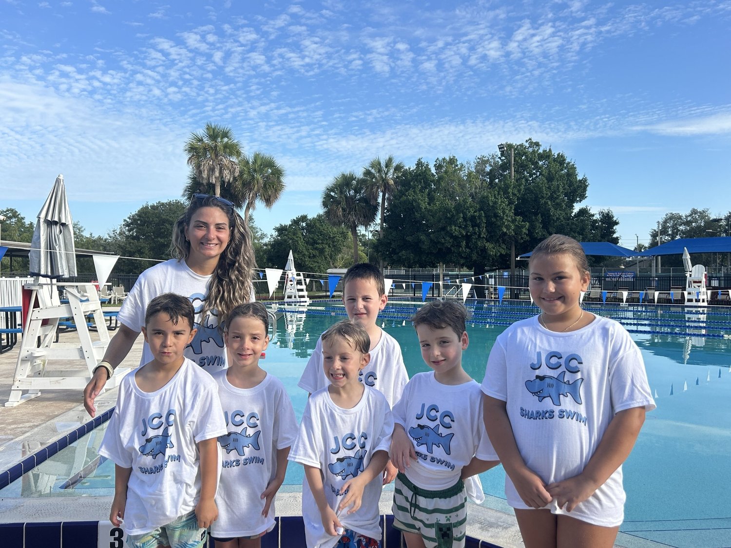 Children in the JCC Sharks Swim program at the Shalom Orlando pool