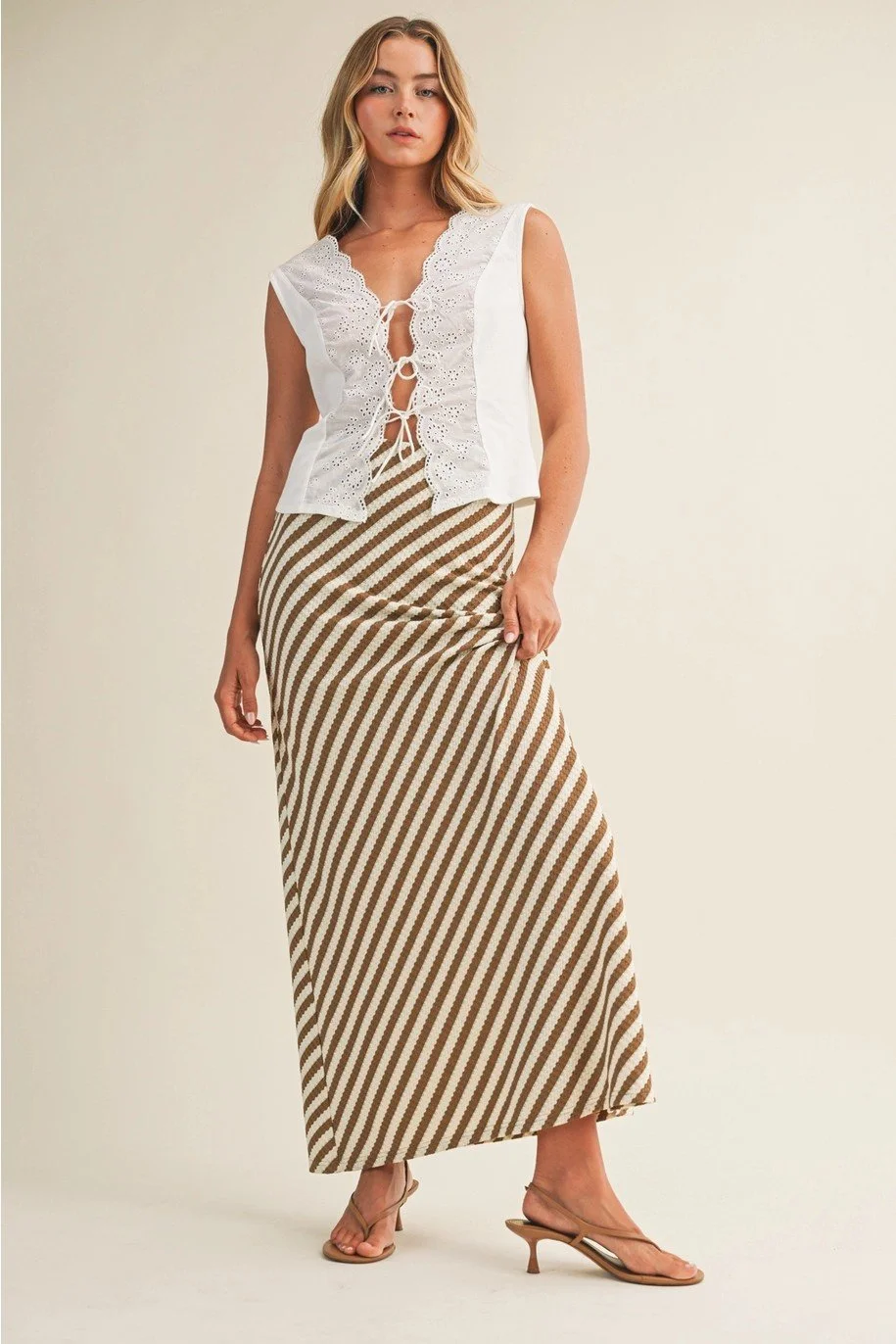 Khaki  Vertical Stripe Maxi Skirt