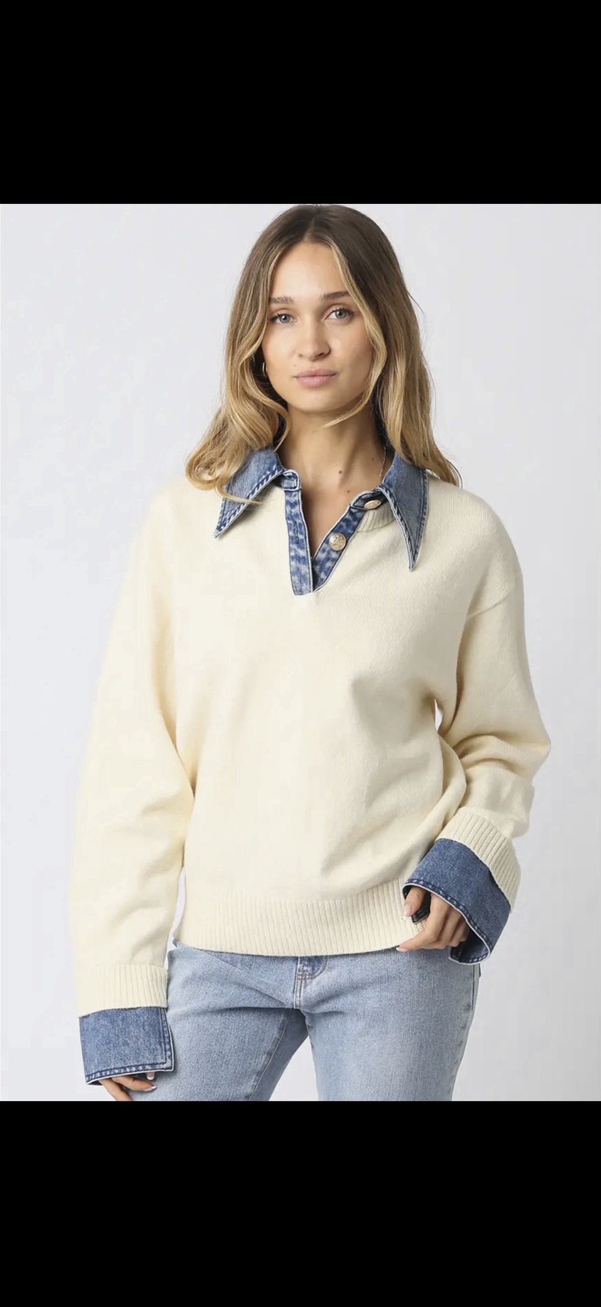 Beige Sweater with Jean Detail