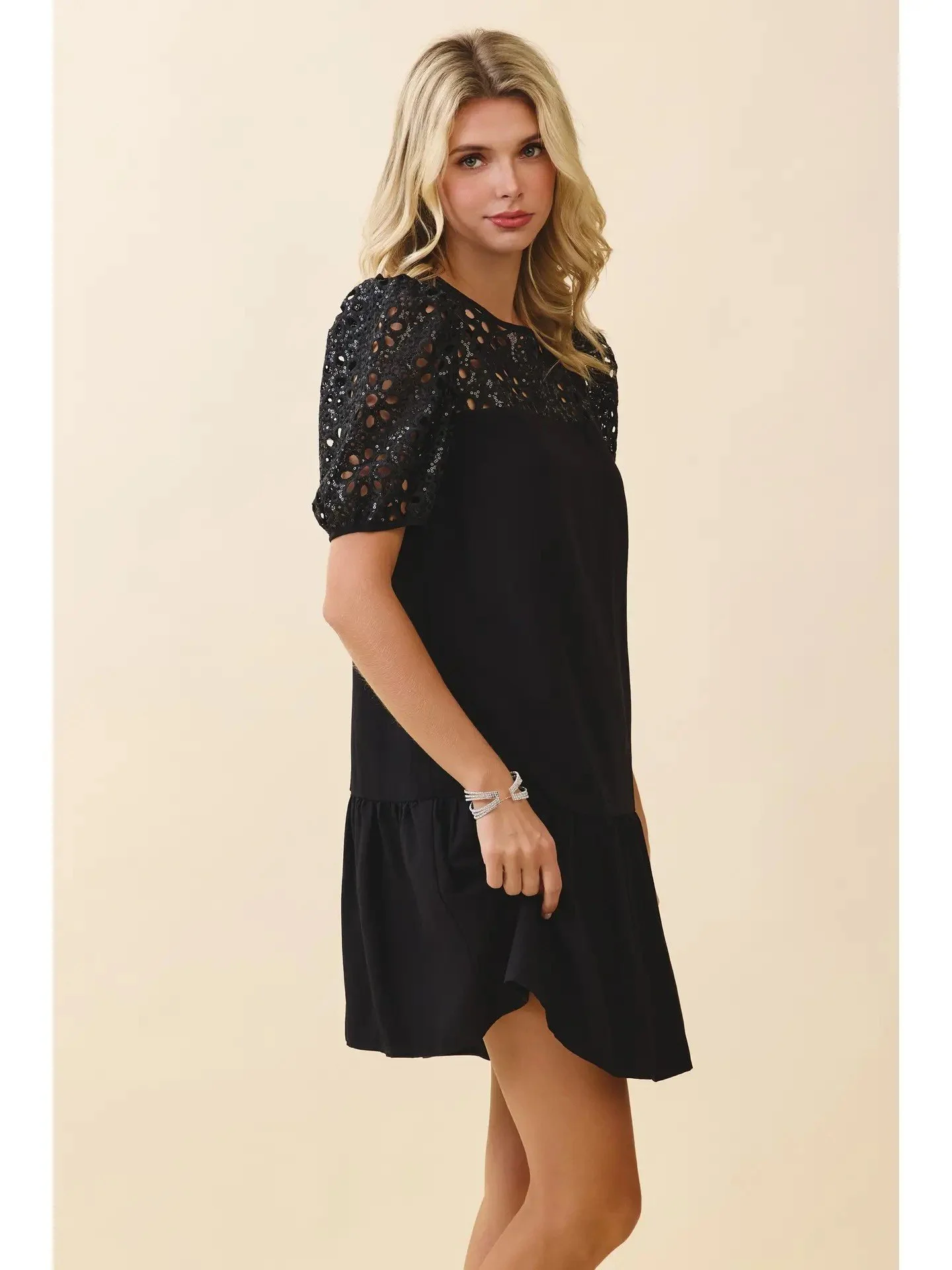 Black Eyelet Sleeve Margie Dress
