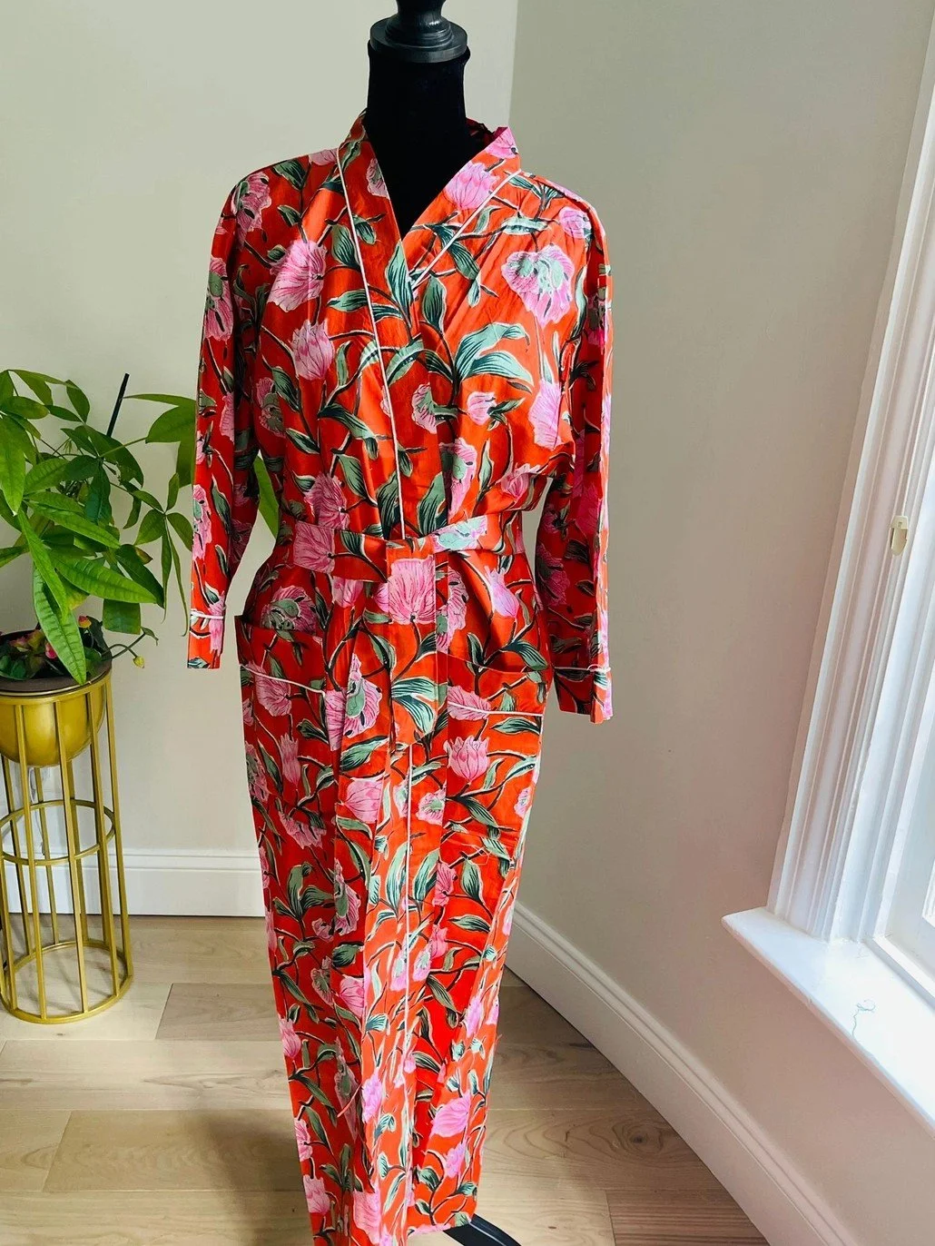 100% Cotton Kimono Robe in Red
