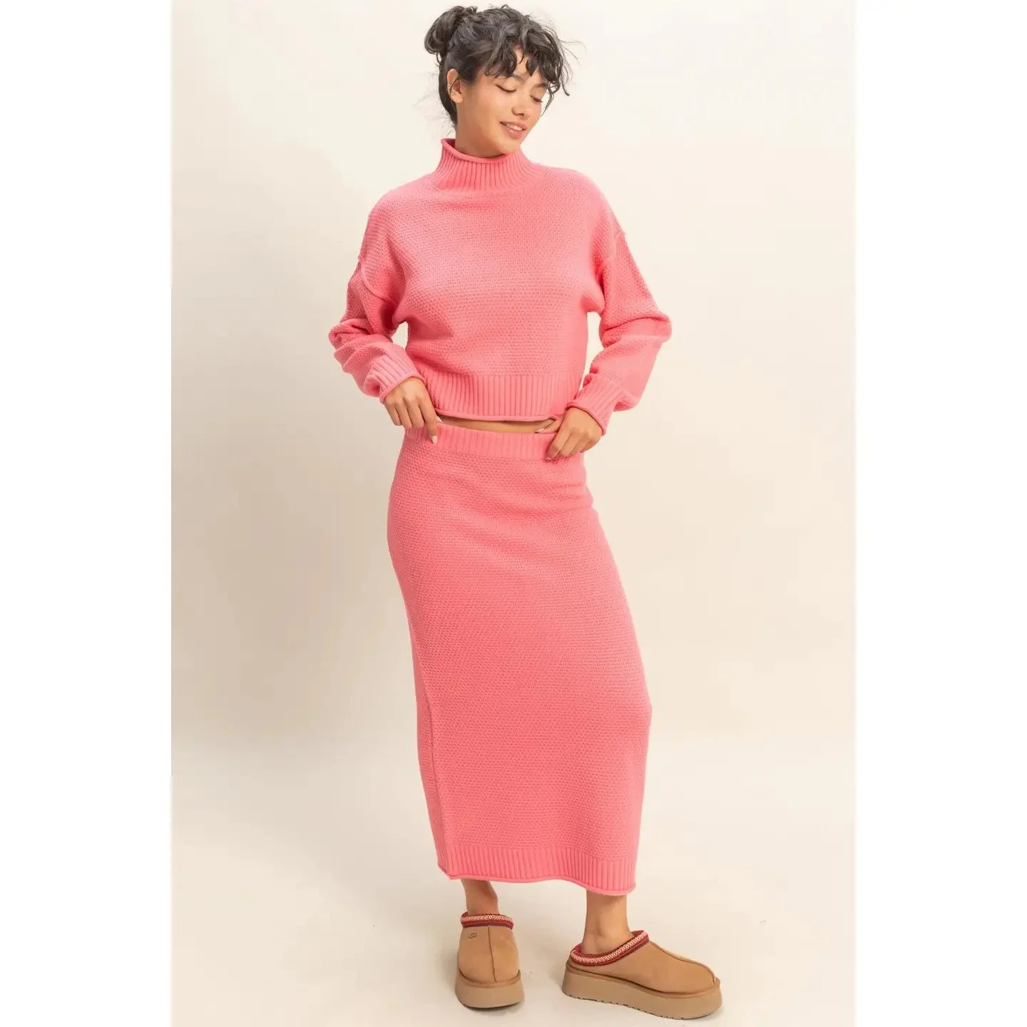 Coral Sweater Skirt Set