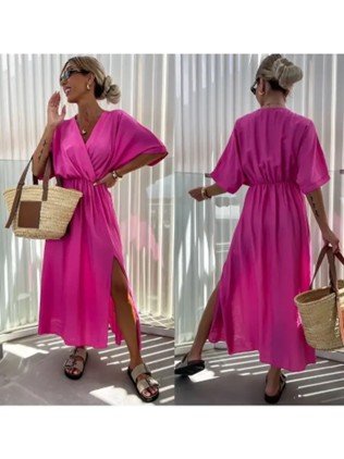 Sexy Cotton/ Linen Blend Hot Pink Dress 64.00