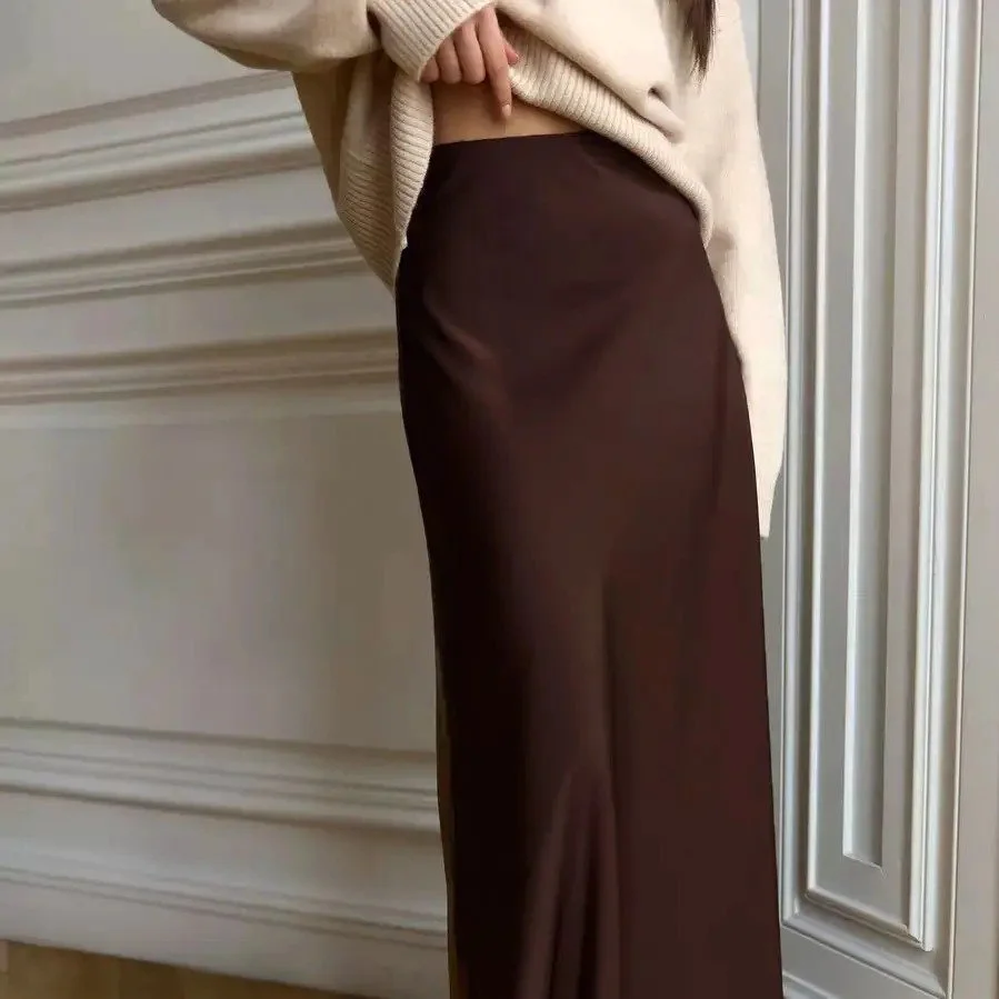Chocolate Satin Maxi Skirt