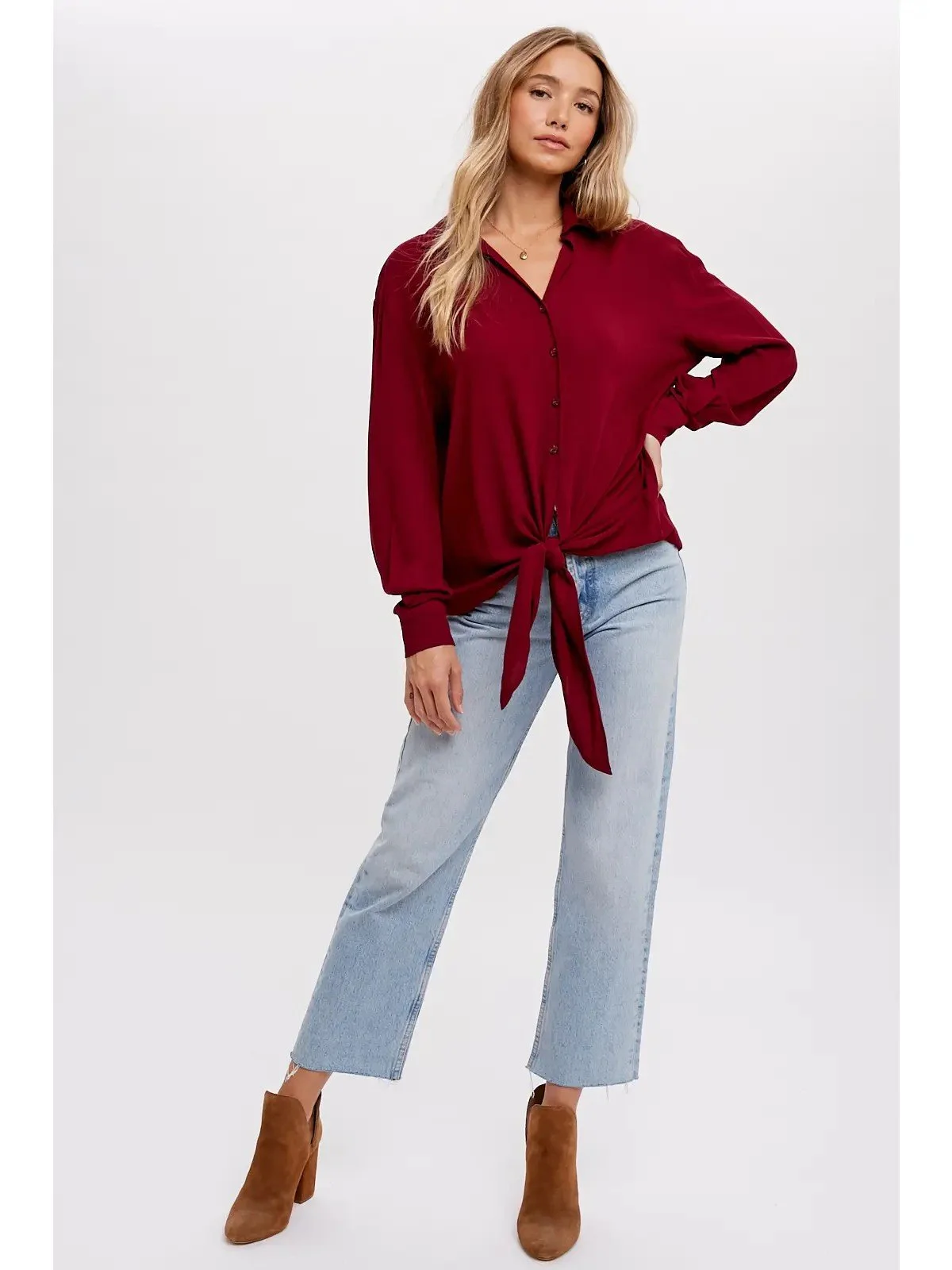 Tie Front Cranberry Blouse