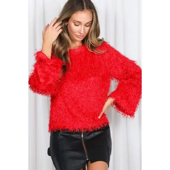 Red Fringed Sweater