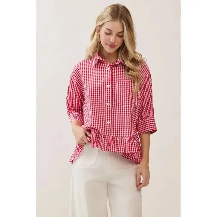 Gingham  Button Down in Red