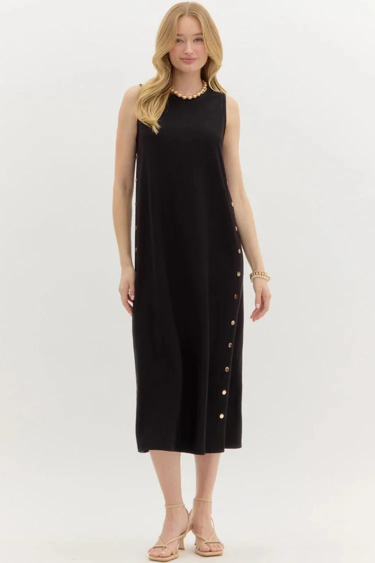 Cathy Button Down Black Dress
