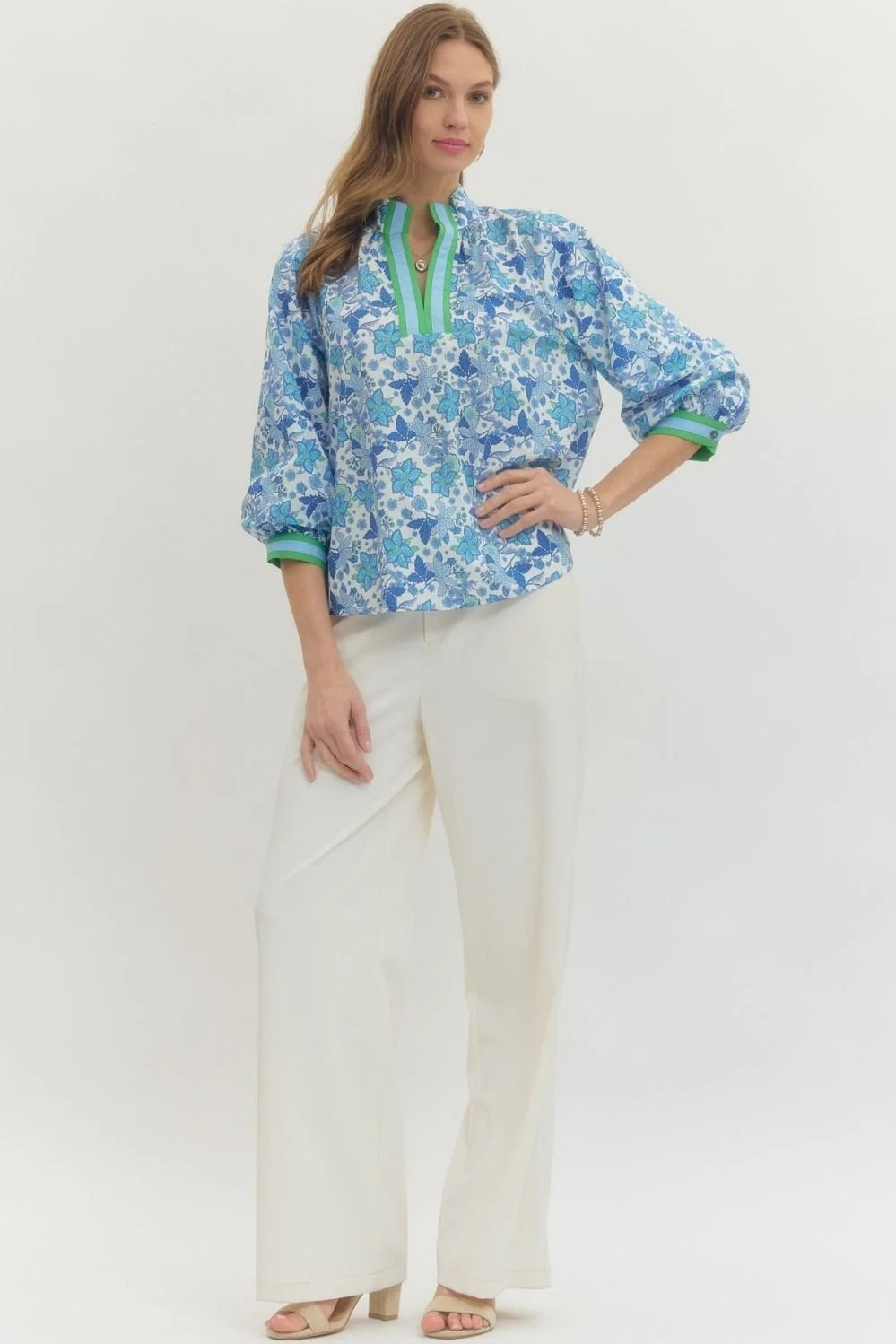 Blue Floral with trim shirt