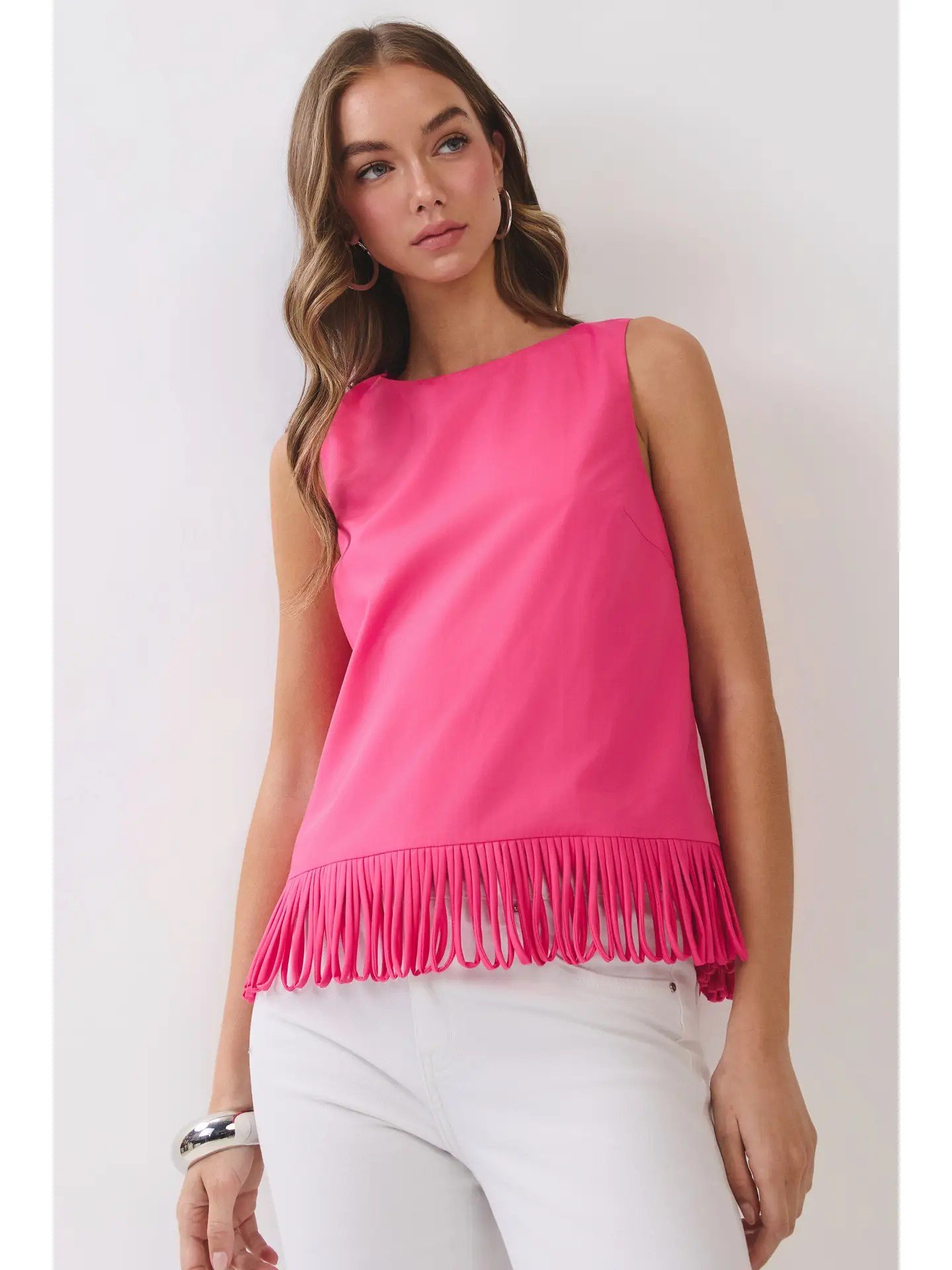 Becky Fringe Top in Hot Pink