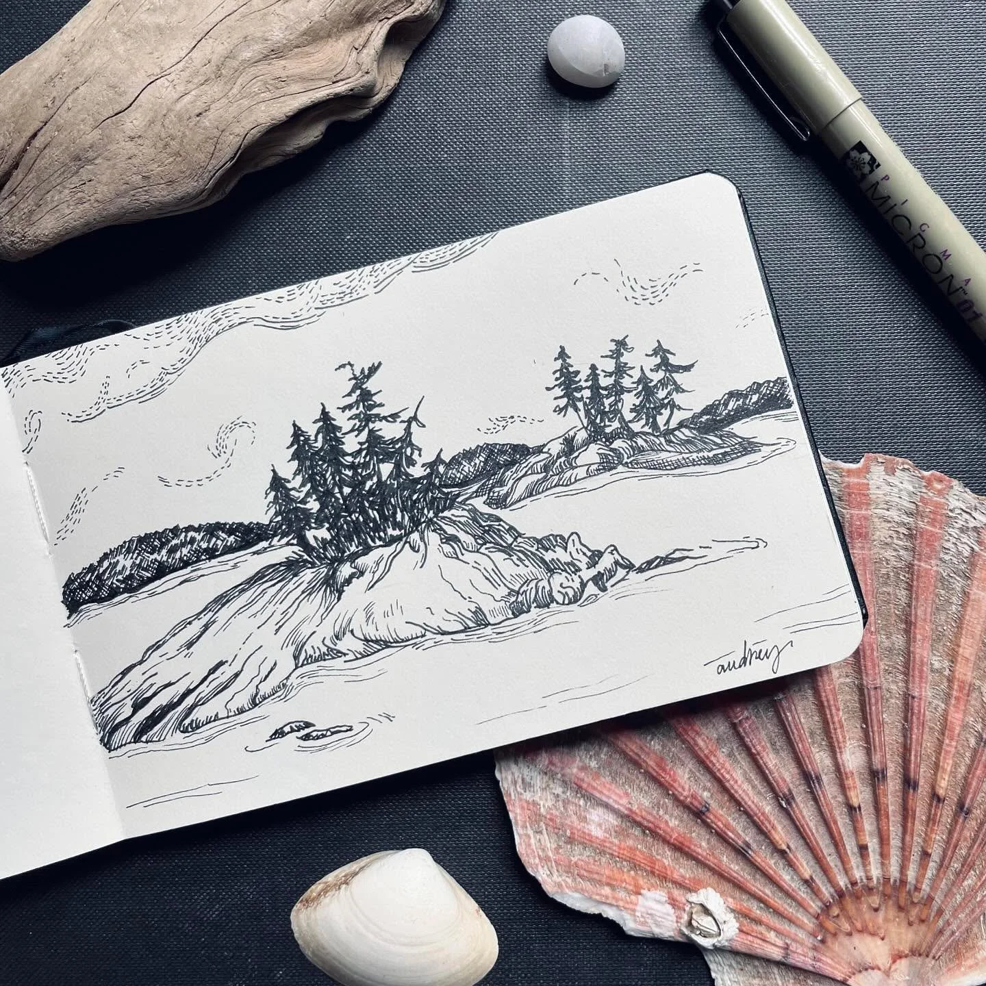 Our view from camping on the 100 Wild Islands last July 🏝️🌊 
.
#adventuresketchbook