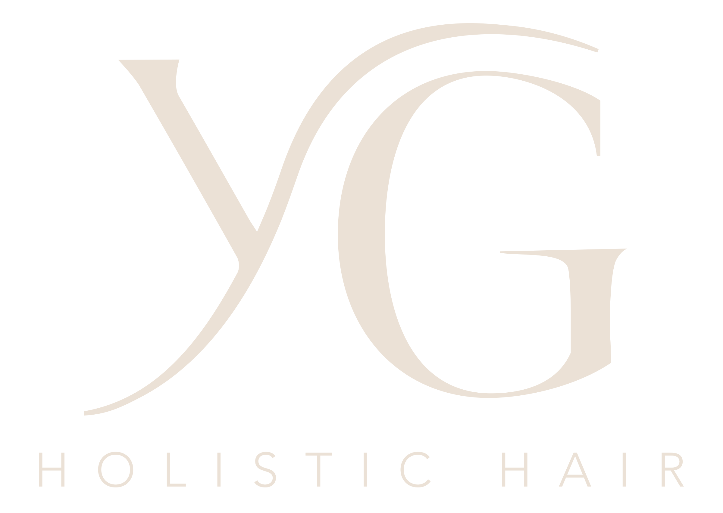 A logo featuring stylized letters 'YG' in beige with the words 'Holistic Hair' below in beige against a black background.