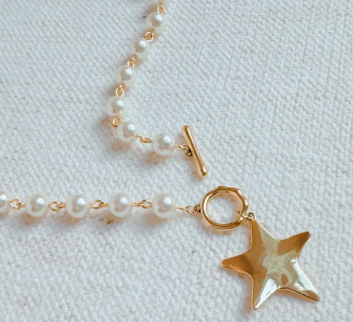Molten Star Pearl Chain Necklace