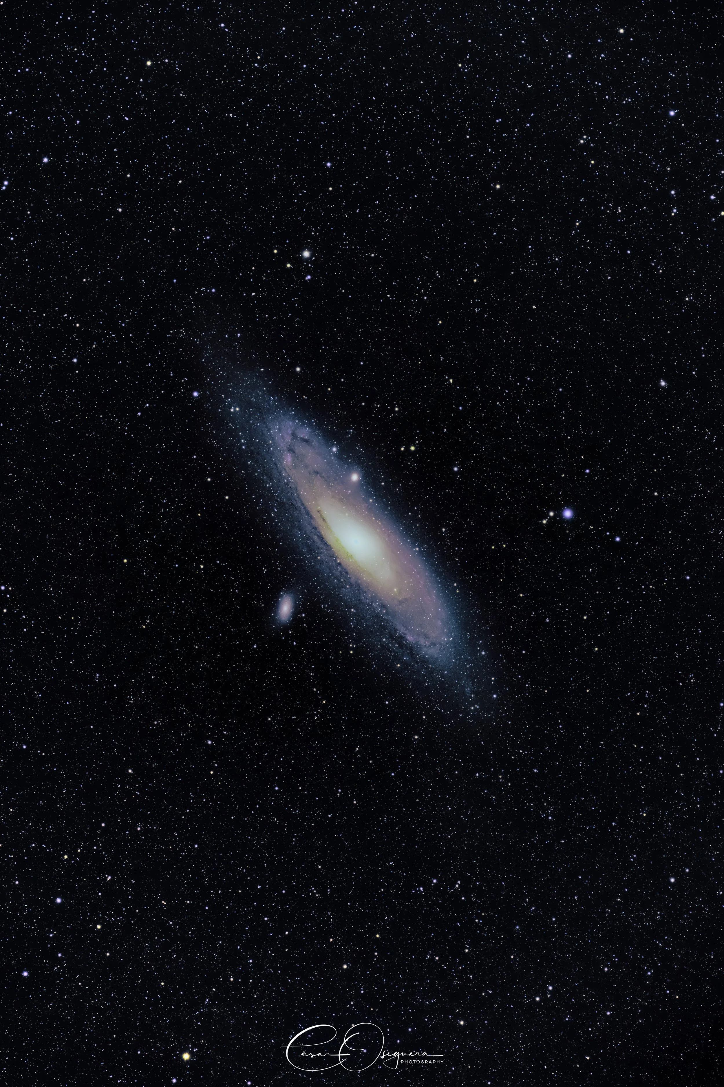 A photo of the Andromeda galaxy surrounded by a star-filled sky.