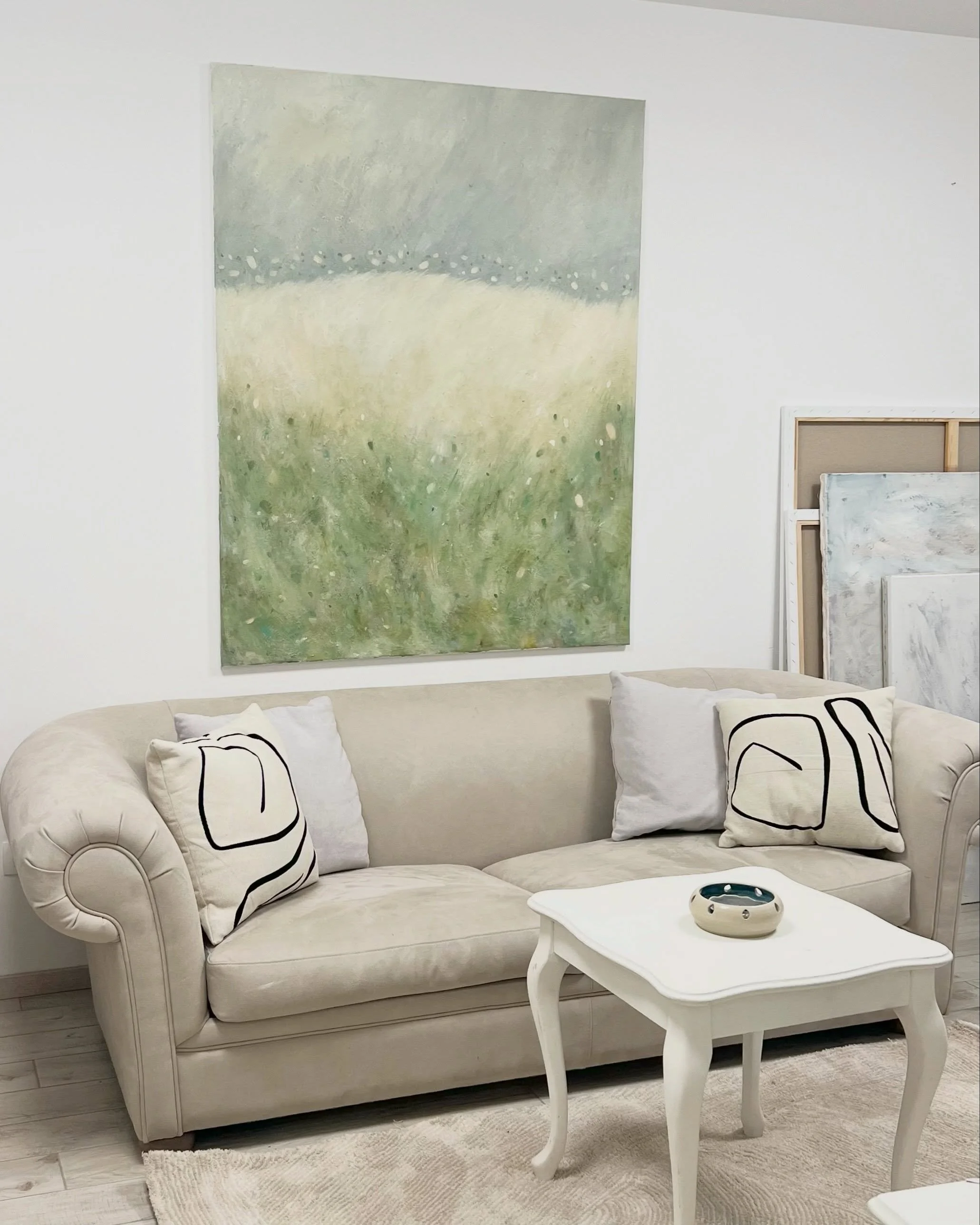 When creating this piece, I wanted to evoke a sense of calm, a small part of nature in the home with a smell of meadow after the rain.
.
.
.
After the rain, 150x120cm, oil on canvas 
Private collection, California 

#calmingart #abstractlandscapes #o