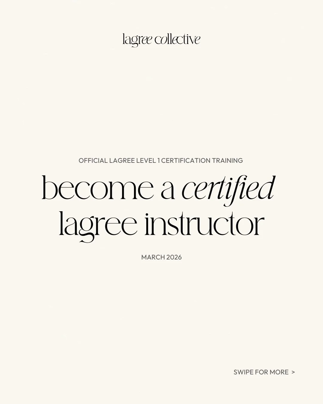 ✨ OFFICIAL LAGREE LEVEL 1 CERTIFICATION ✨
Become a certified Lagree instructor this March at Lagree Collective.

Led by Master Trainer Lexi Heinzer (@lagreelexi), this 20-hour immersive training focuses on in-depth Lagree Method education, supported 