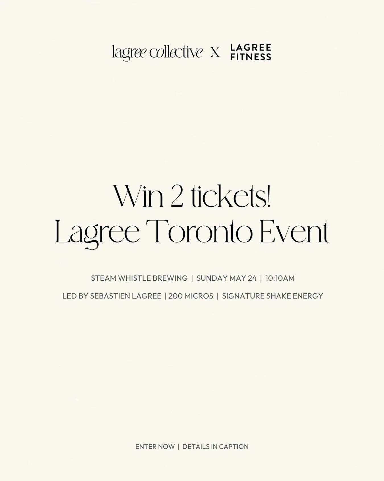✨GIVEAWAY ✨

Win 2 tickets to the Lagree Toronto Event
We&rsquo;re sending you + your workout bestie to the 10:10am class at the largest Lagree Fitness Event, held here in Toronto!

Steam Whistle Brewing | Sunday, May 24
Led by Sebastien Lagree
200 M