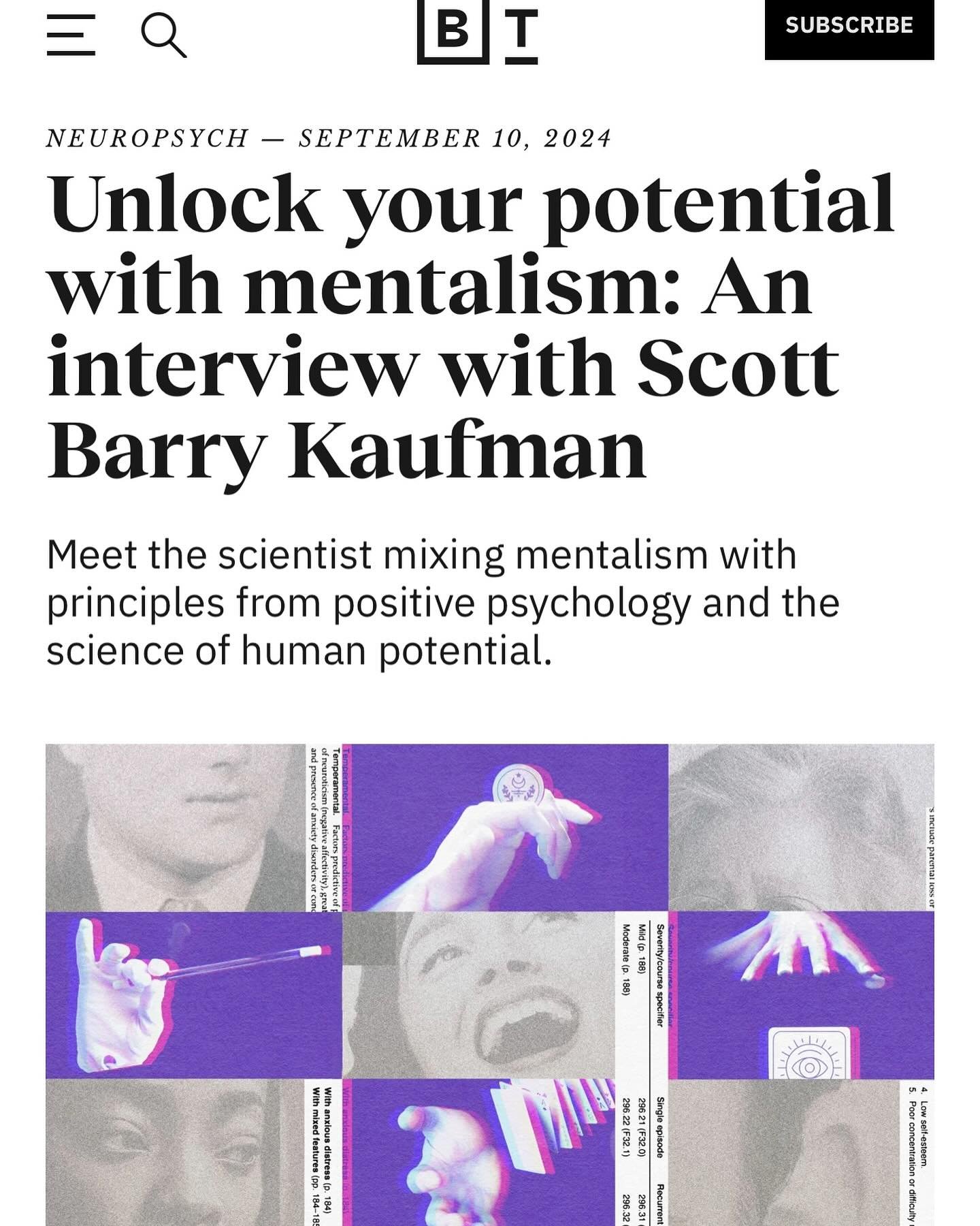 The Amazing Dr. Scott was featured in @bigthinkers, where he discussed his interest in using mentalism to help all people reach their full potential. He believes there is great potential to combine the science of humanistic psychology and human poten