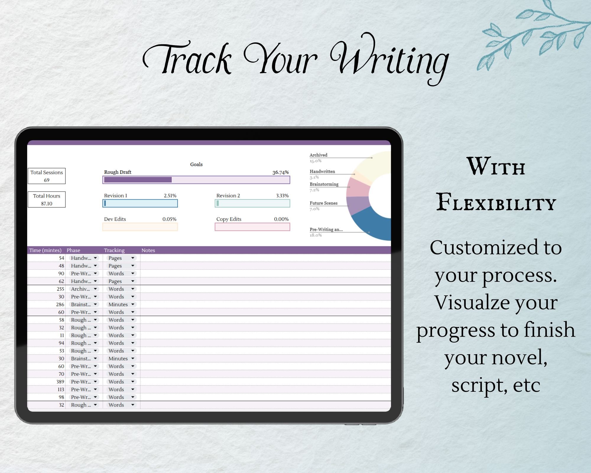 customizable writing progress tracker