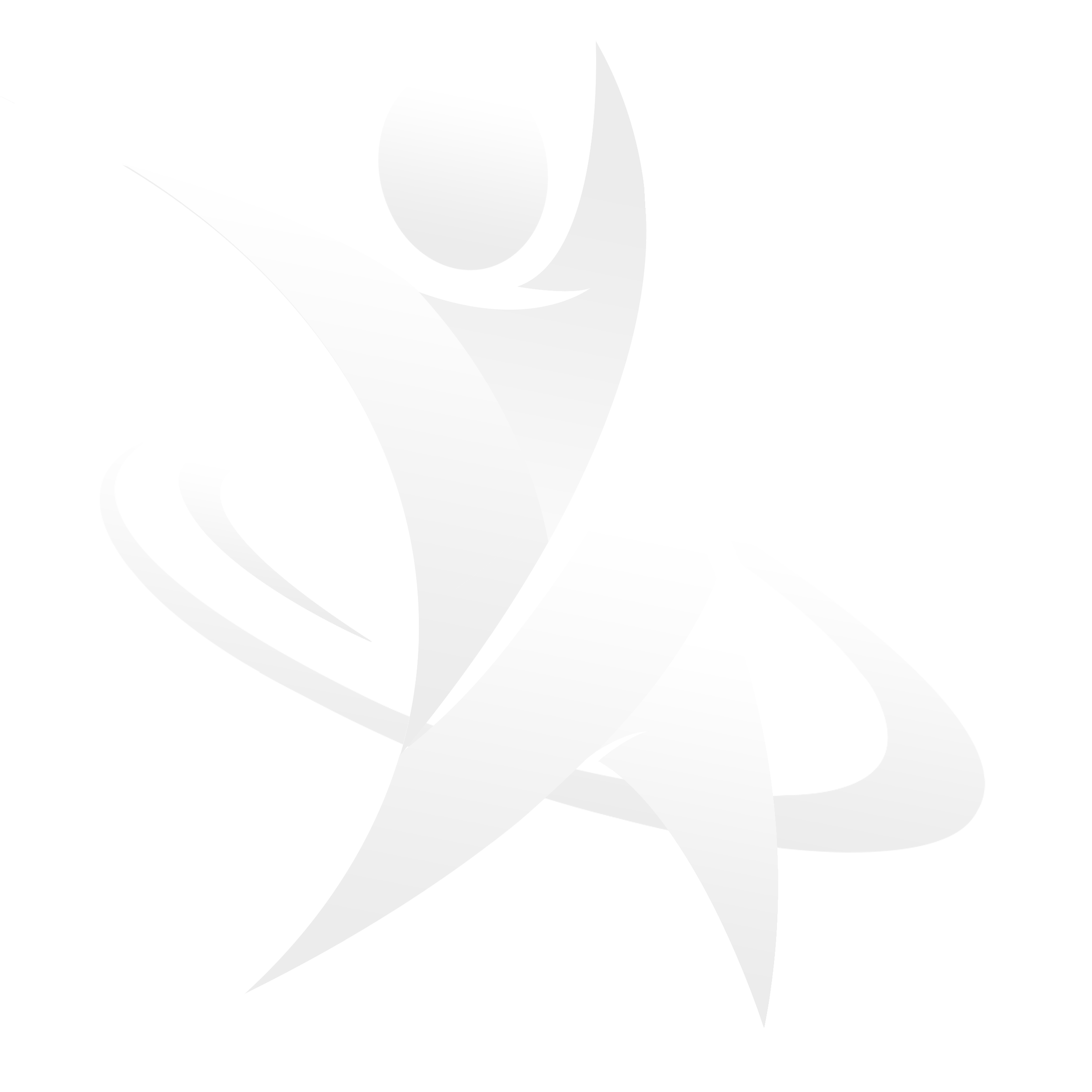 Abstract black and white logo with a stylized human figure in movement, centered around a circular shape representing a person celebrating their fitness journey.