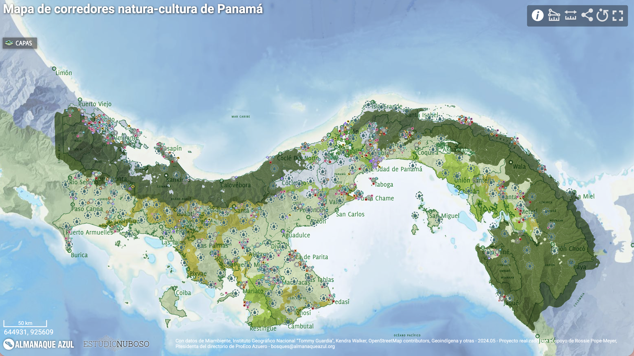Mapa de corredores natura-cultura de Panamá