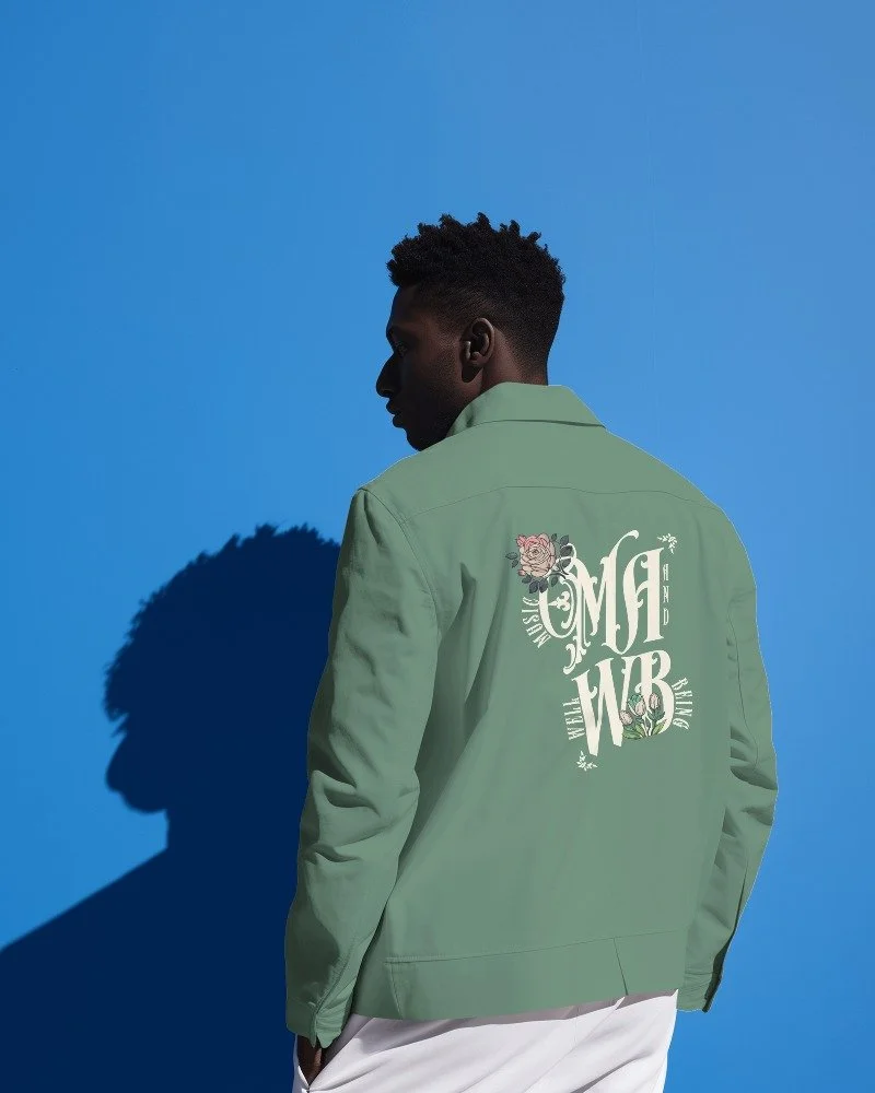 A man posing the back of a jacket