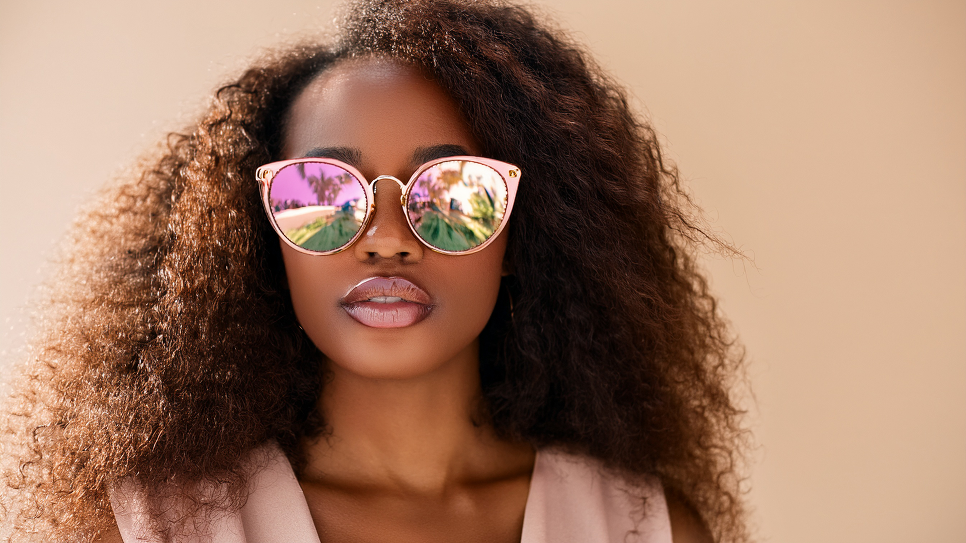 A woman wearing sunglasses reflecting the area