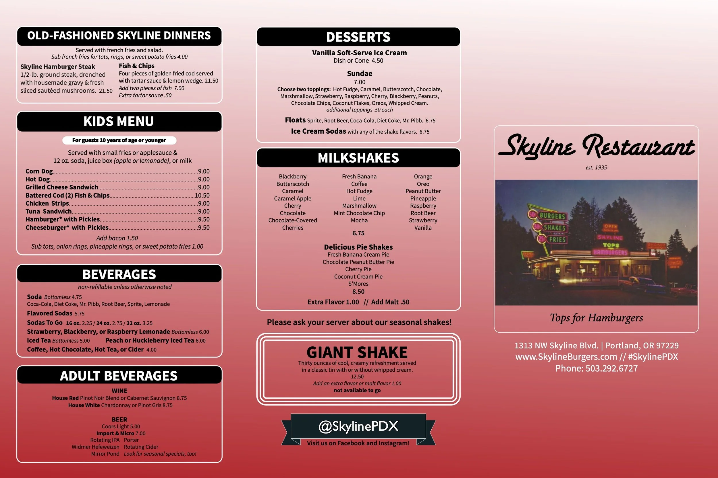 Skyline Restaurant Menu (outside)