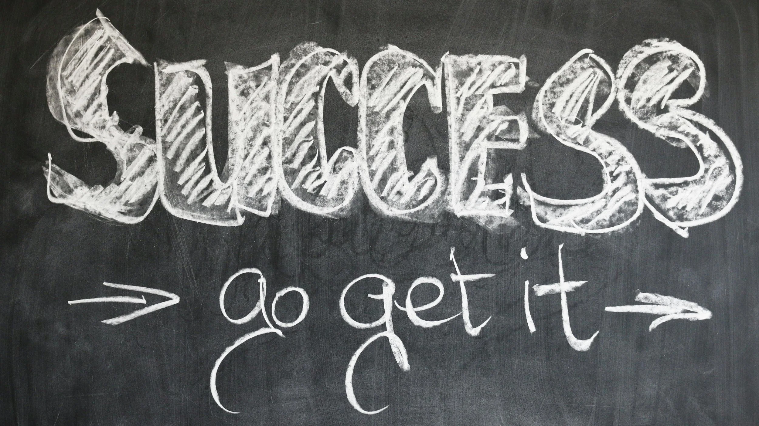 A blackboard sign on how to motivate employees written in chalk saying: Success, go get it