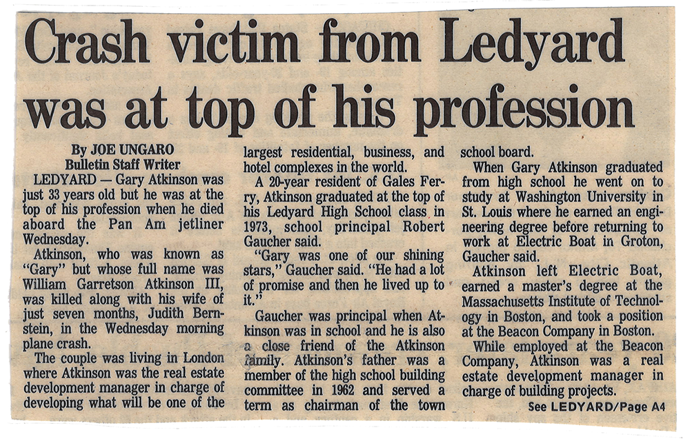 Ledyard High School Scholarship to Honor Victim of Pan Am Flight 103