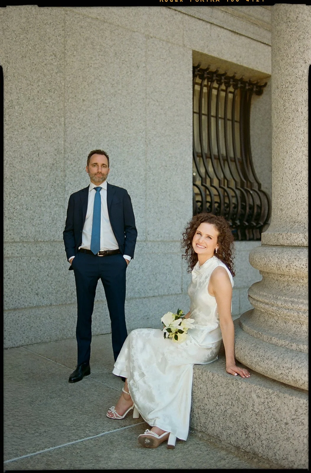Newly married couple photographed outside New York City Hall