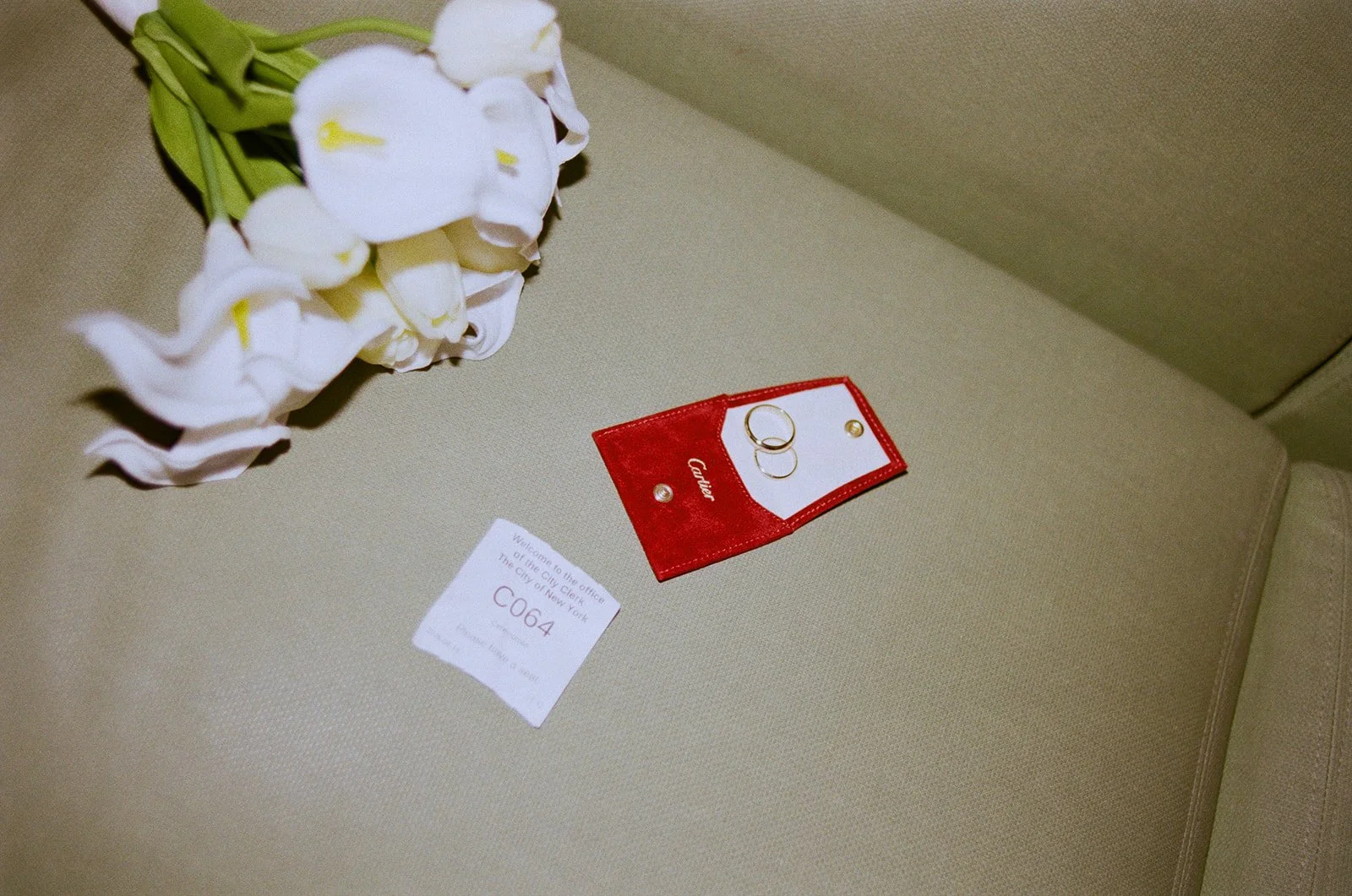 Wedding flowers, Cartier rings and a New York City Clerk ticket