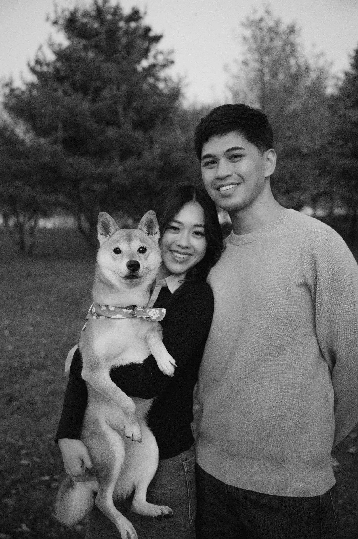Couple with their dog during a fall session