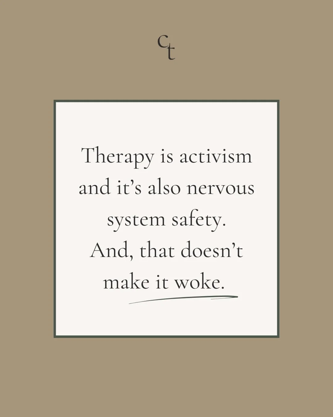 Therapy is political and it always has been.

&rarr;It is political to challenge systems that keep people small.
&rarr;It is political to advocate for rest in a world that rewards burnout.
&rarr;It is political to speak up about racism, sexism, and o