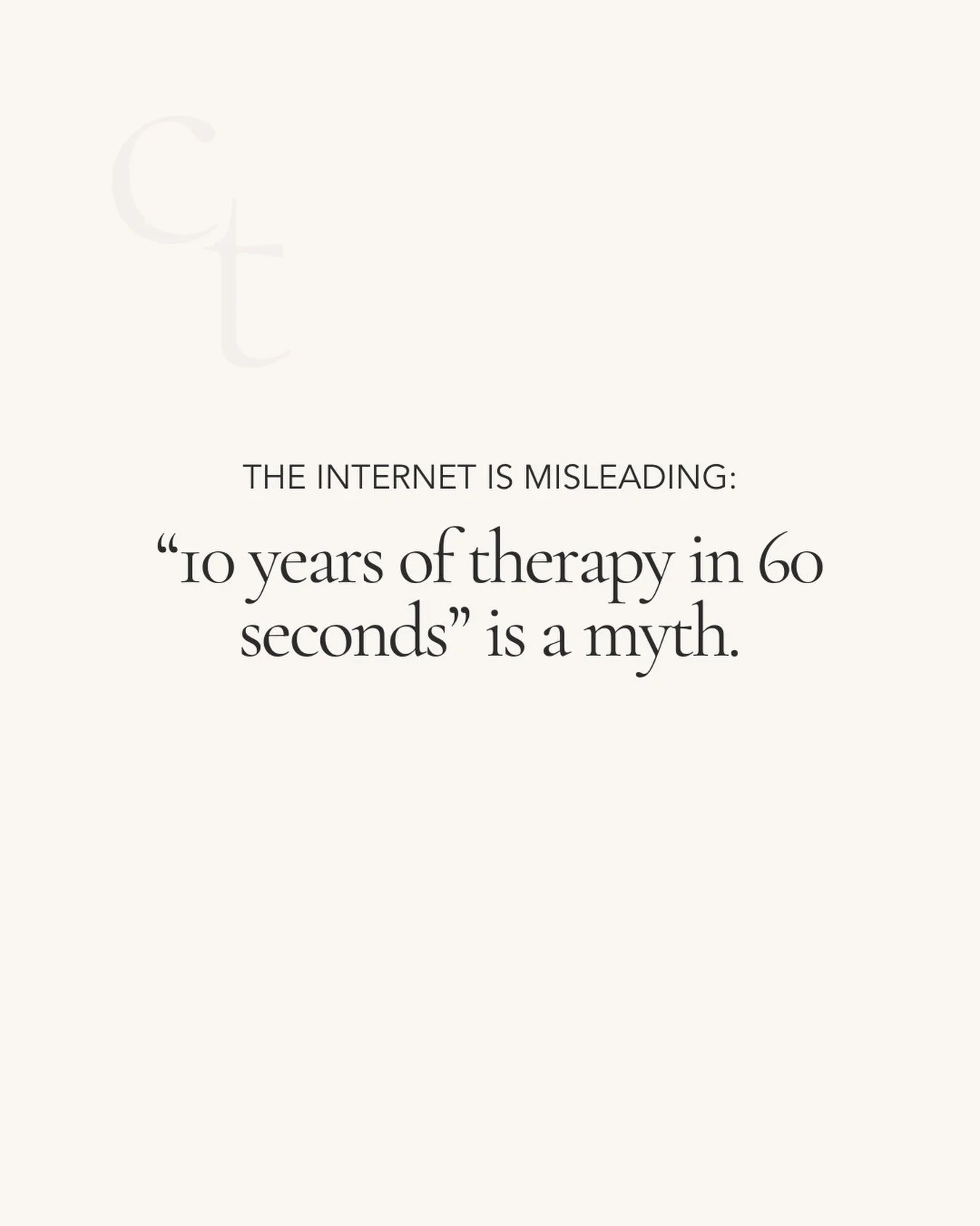There&rsquo;s a growing trend of consuming therapeutic content online as if it applies to everyone.

As therapists and people who seek therapy, we can confirm that you cannot condense real therapeutic change into a 60 second reel.

You can consider t