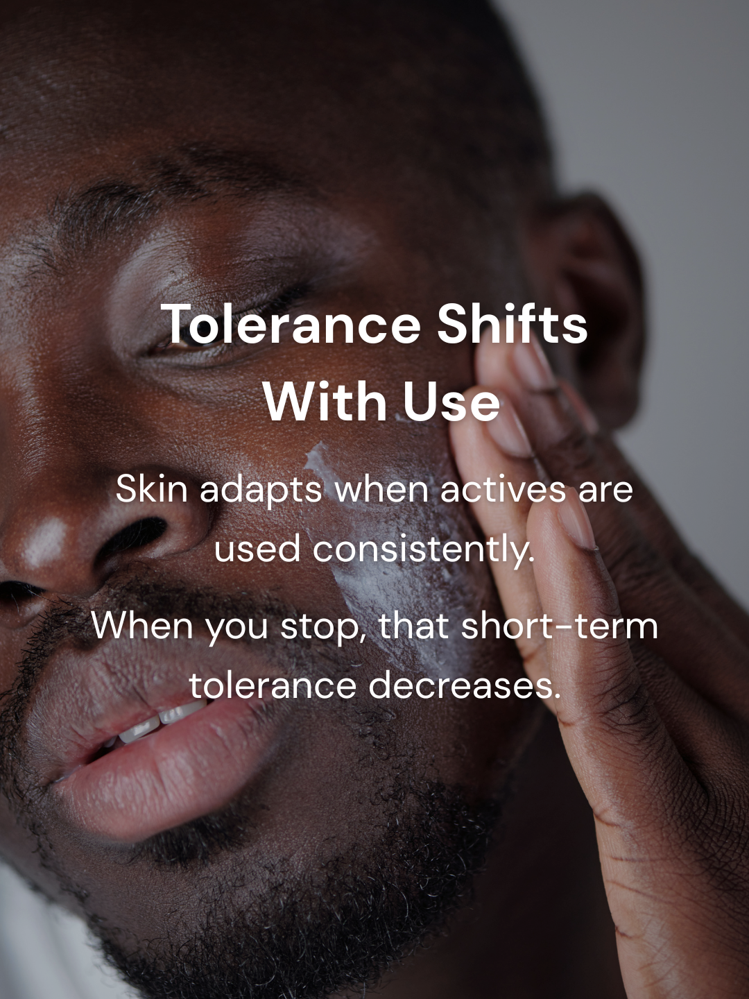 Close-up of skincare application illustrating changing skin tolerance to active ingredients