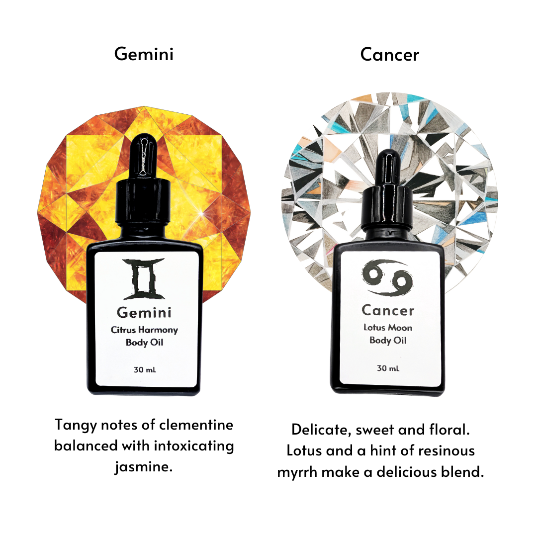 Gemini and Cancer labeled black dropper bottles against a stone background.png