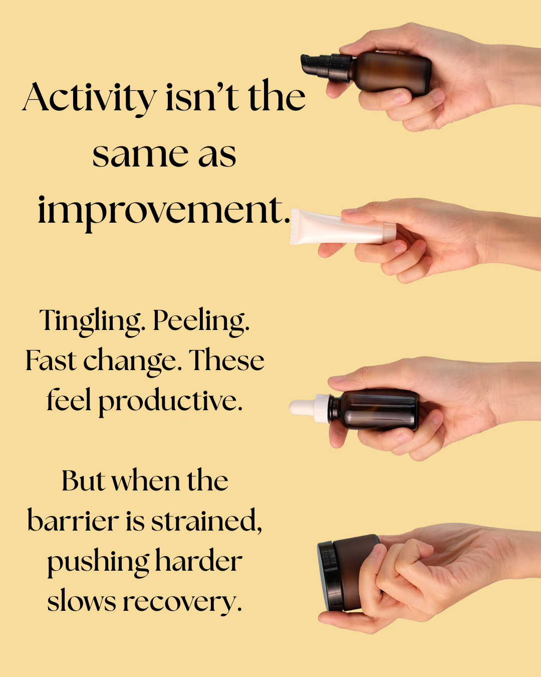 hands offer products. Activity isn't the same as improvement.