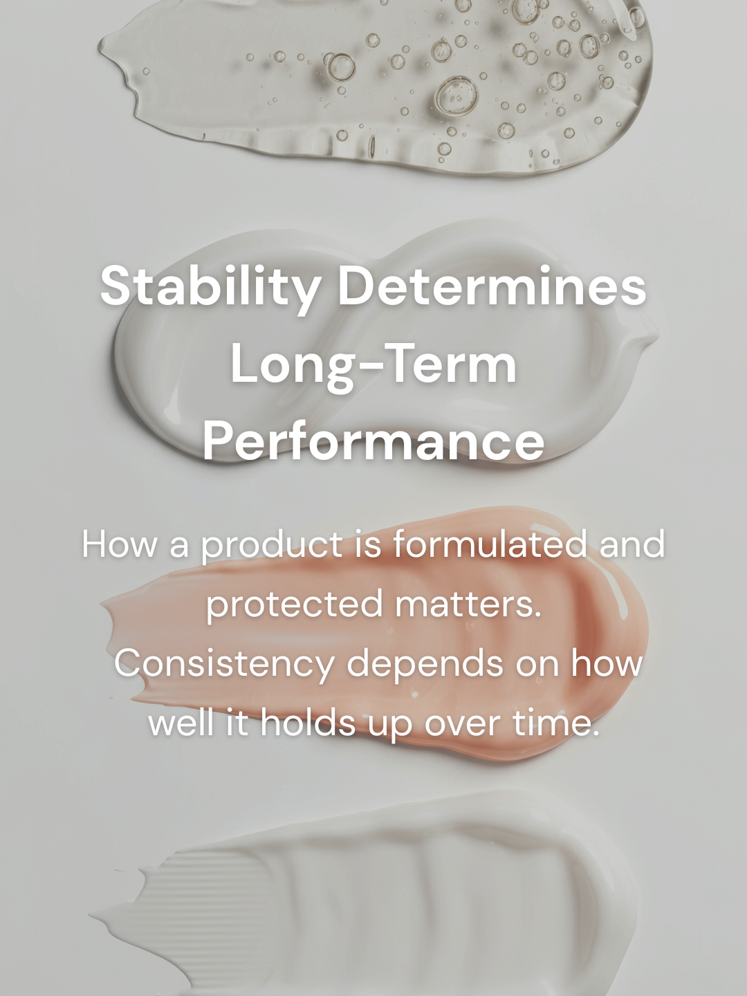 Minimal skincare product on neutral background representing formulation stability and consistent performance
