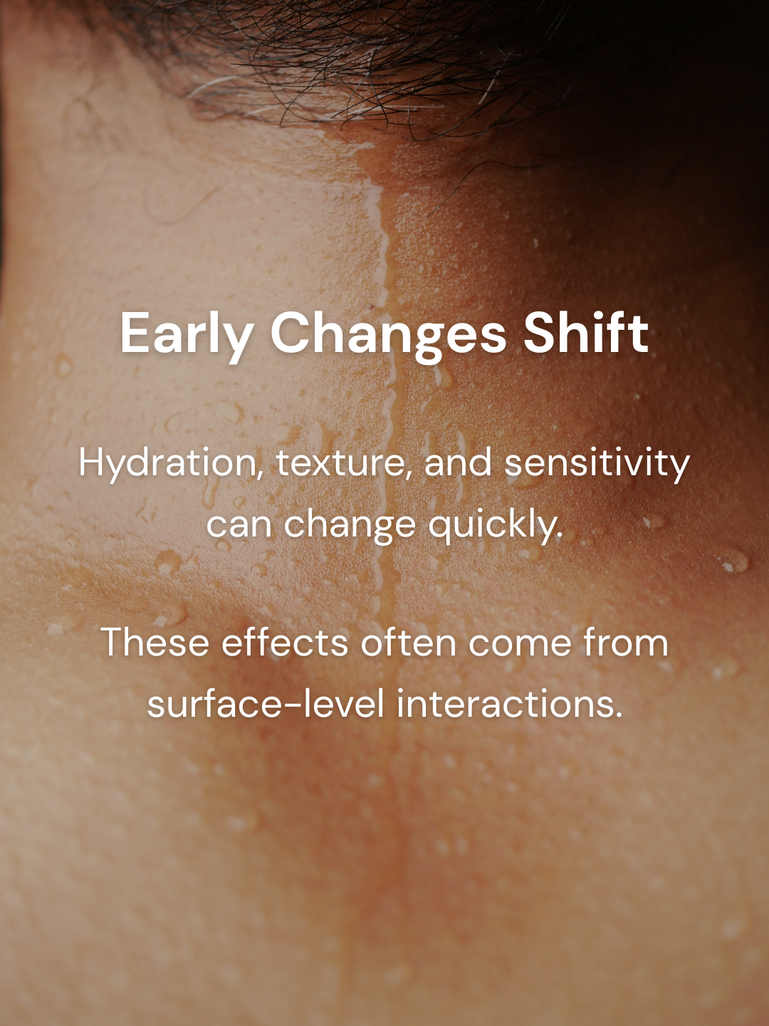 Water beading on skin surface illustrating surface-level hydration and temporary moisture effects