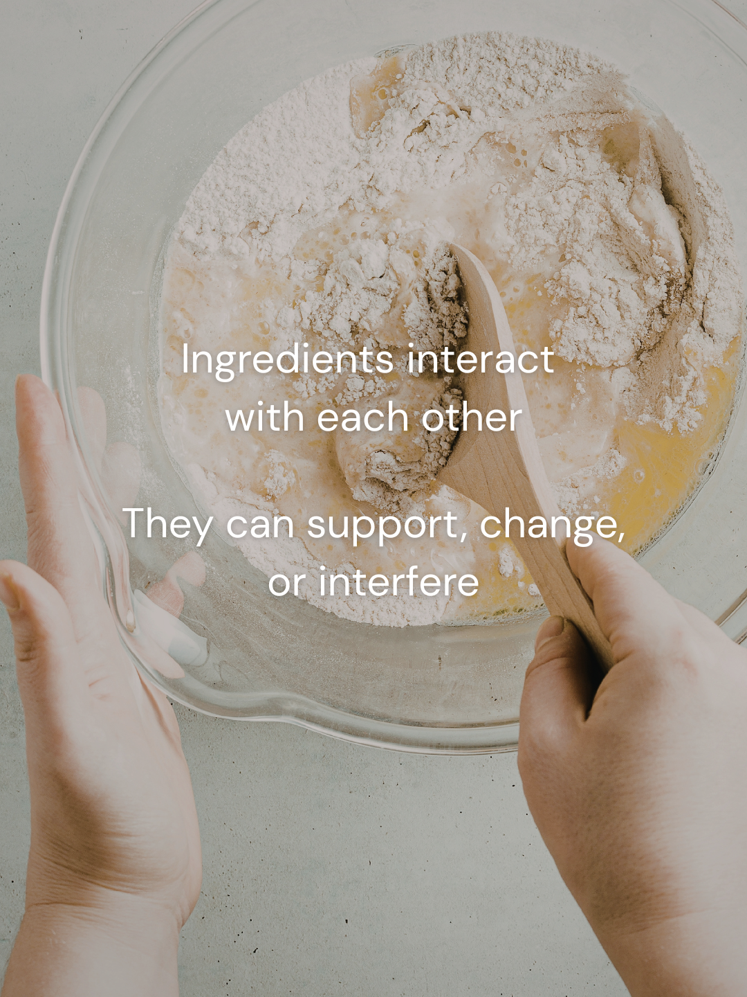 Ingredients combining as in a skincare formula demonstrating how ingredients interact within a system