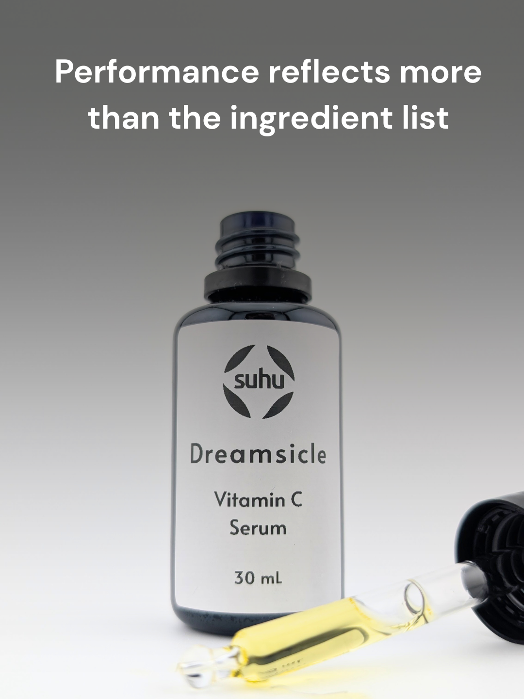 Minimal skincare product on neutral background, representing final product performance on skin