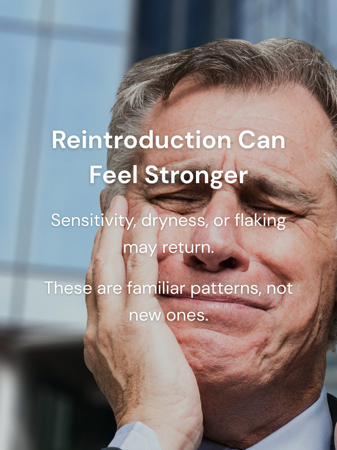 Skin with mild dryness representing temporary sensitivity when restarting active ingredients