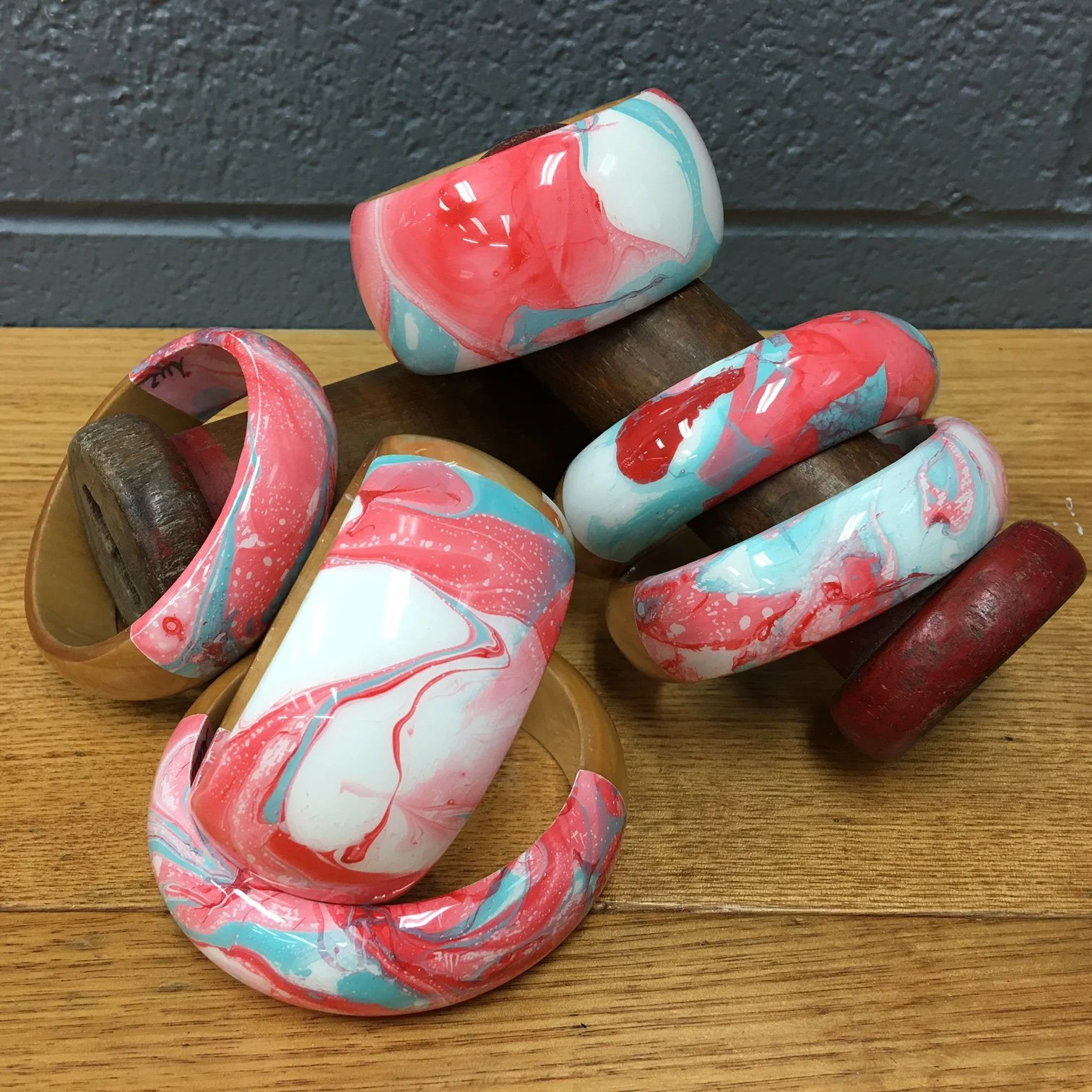 Coral & Aqua Dipped Bangles 2017.JPG