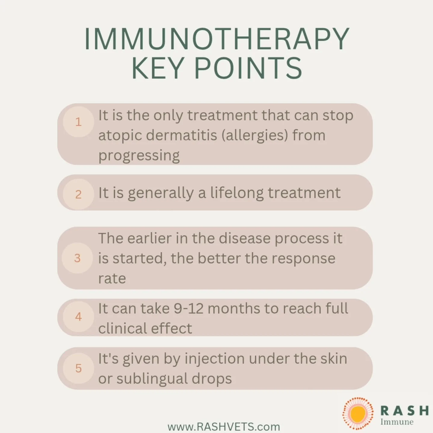 Immunotherapy can be life changing for patients with environmental allergies, but it's important to understand the reasons why and how we use it, so let's chat: 

🌻 Atopic dermatitis or allergies is a progressive disease. This means that each year, 
