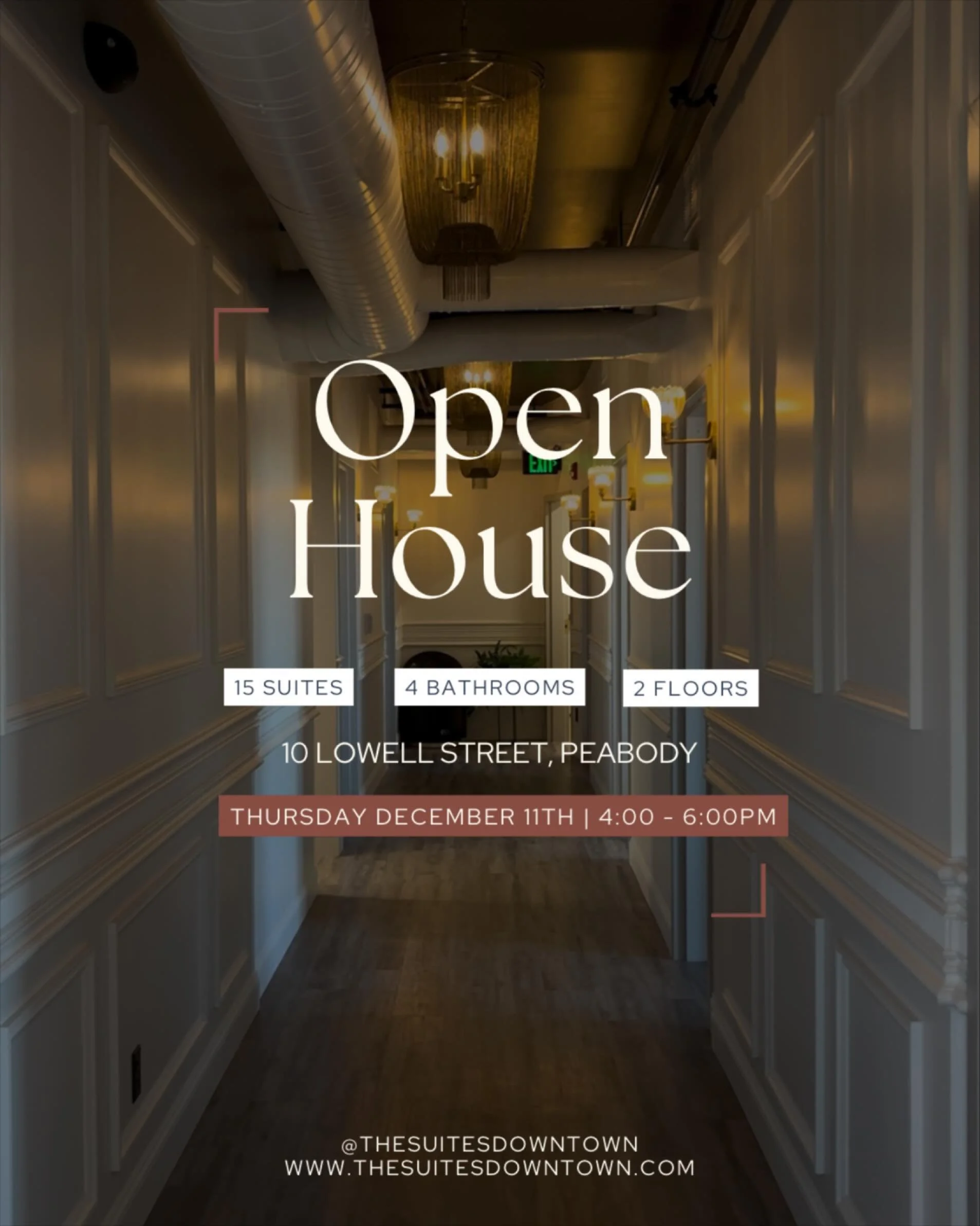 Come join us on December 11th for our Open House!
Tour the available spaces, meet some of our amazing tenants, and enjoy champagne while you explore.
For more information, send us a DM or email us &mdash; we&rsquo;d love to help you find the perfect 
