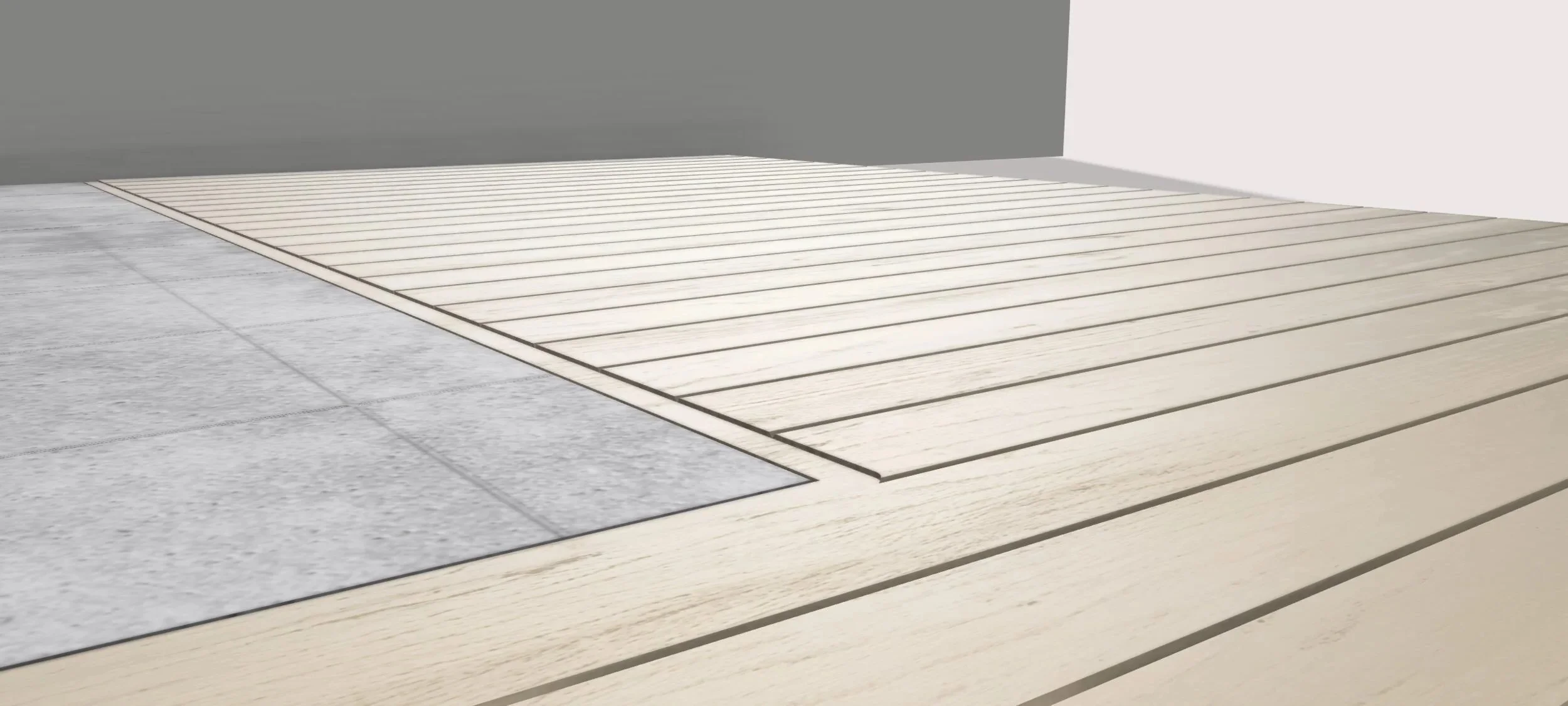 CAD render of the cement backer board layer that sits beneath the recessed steel hearth plate — designed and fabricated by de stijl FORMS in Hood River, Oregon.