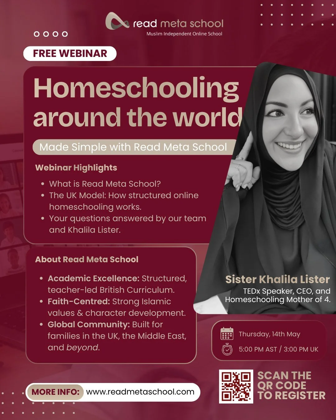 Are you navigating the homeschooling journey and looking for a path that combines academic rigor with your family's values? 🗺️✨

Join us for an exclusive webinar with Khalila Lister&mdash;internationally recognised speaker, entrepreneur, and homesch
