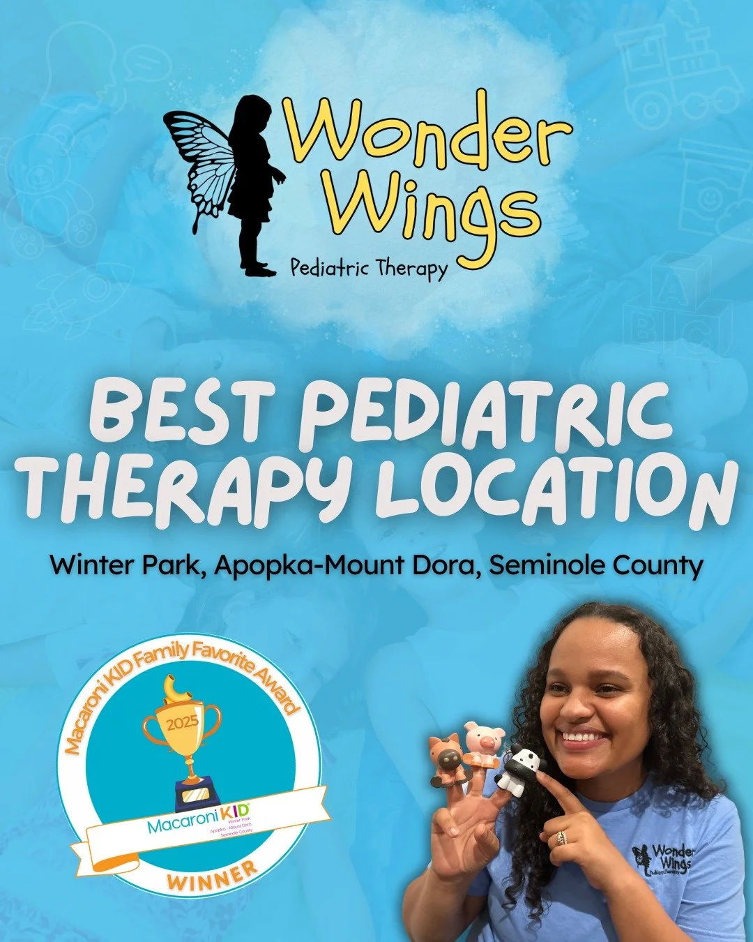 We&rsquo;re thrilled to share some exciting news&hellip; Wonder Wings has won the 2025 Macaroni KID Family Favorite: Best Pediatric Therapy Location for Winter Park, Apopka-Mount Dora, and Seminole County! 🏆🦋

We are beyond grateful for our incredi